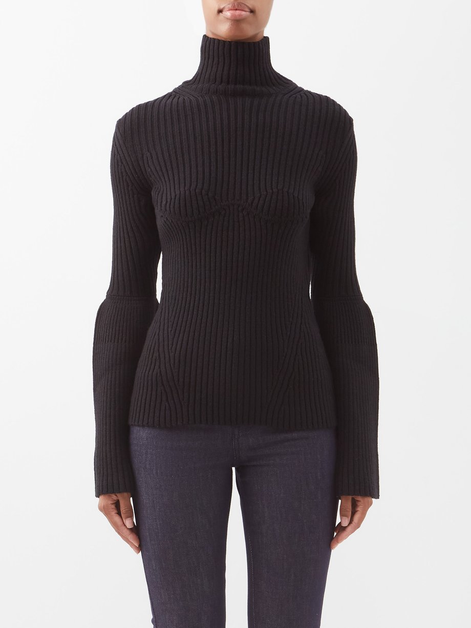 Black Panel-ribbed roll-neck wool sweater | Tom Ford | MATCHESFASHION US