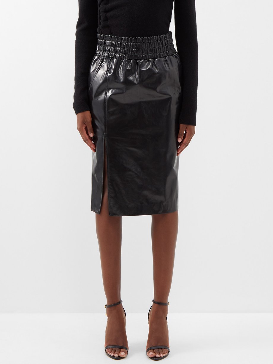 Black Side-slit coated-leather skirt | Tom Ford | MATCHES UK