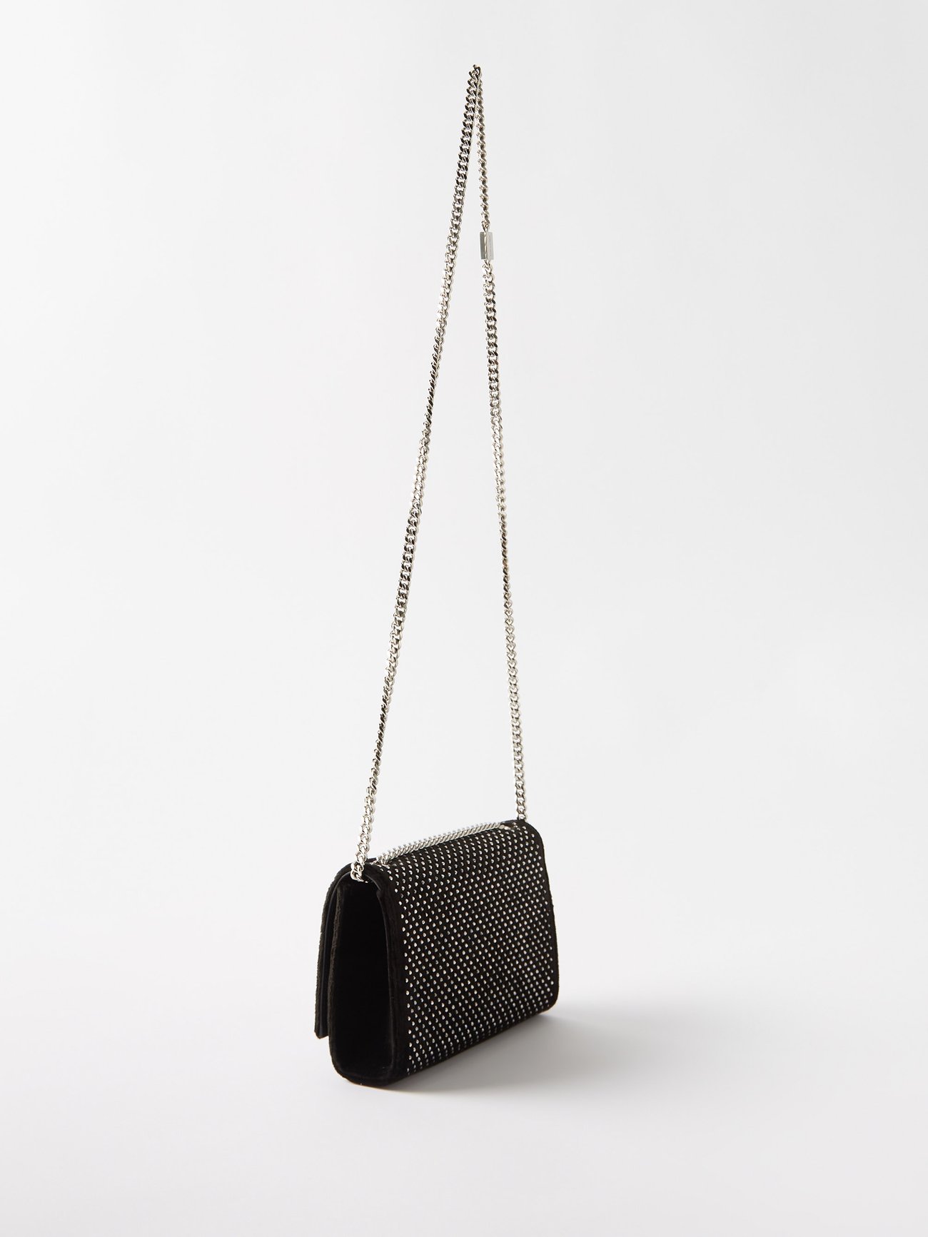 Saint Laurent Small Crystal Embellished Suede Monogramme Kate Chain Bag in  Black & Multicolor