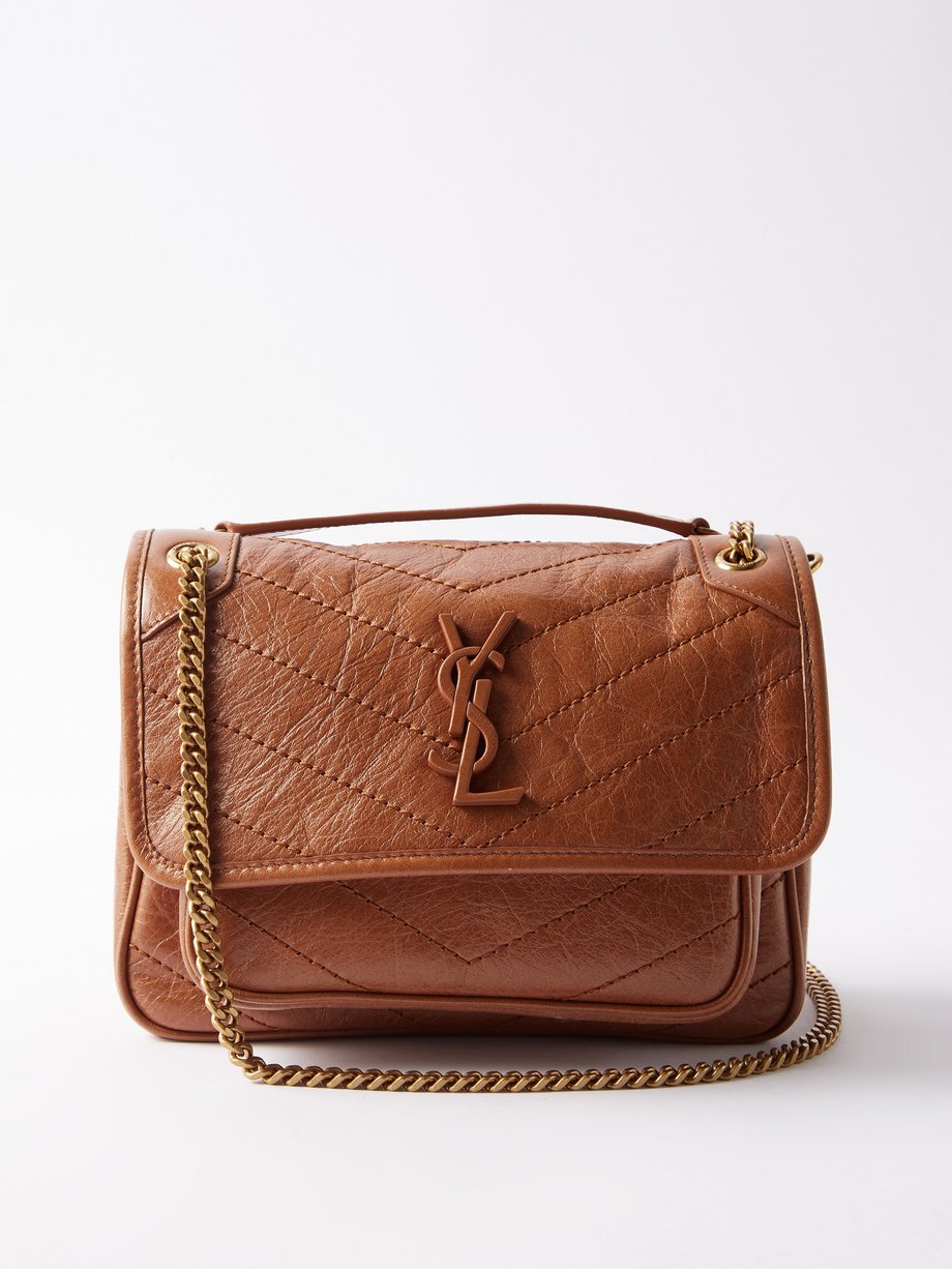 Niki Baby Small Leather Shoulder Bag in Brown - Saint Laurent