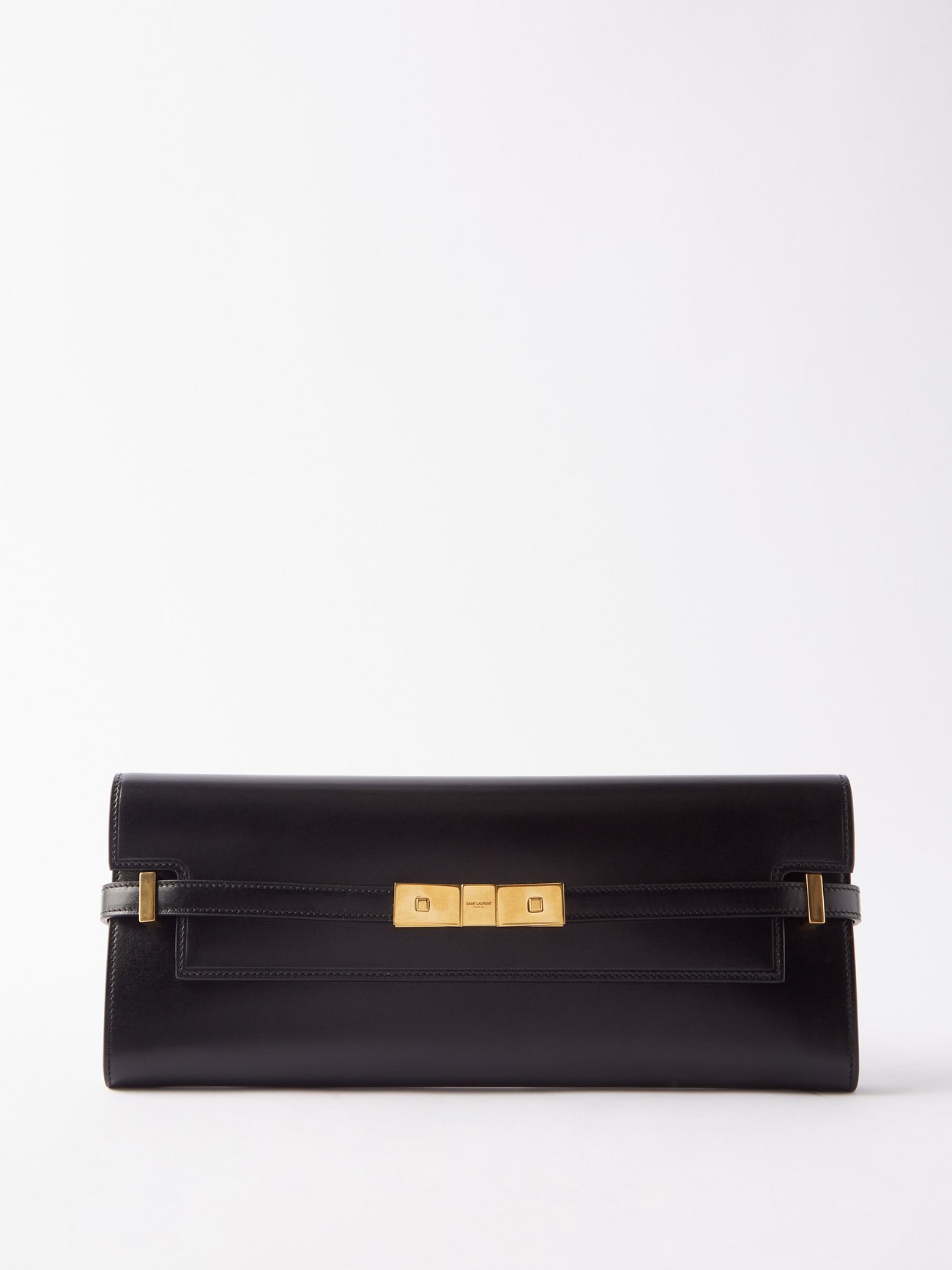 Saint Laurent Buckle Flap Leather Shoulder Bag Black