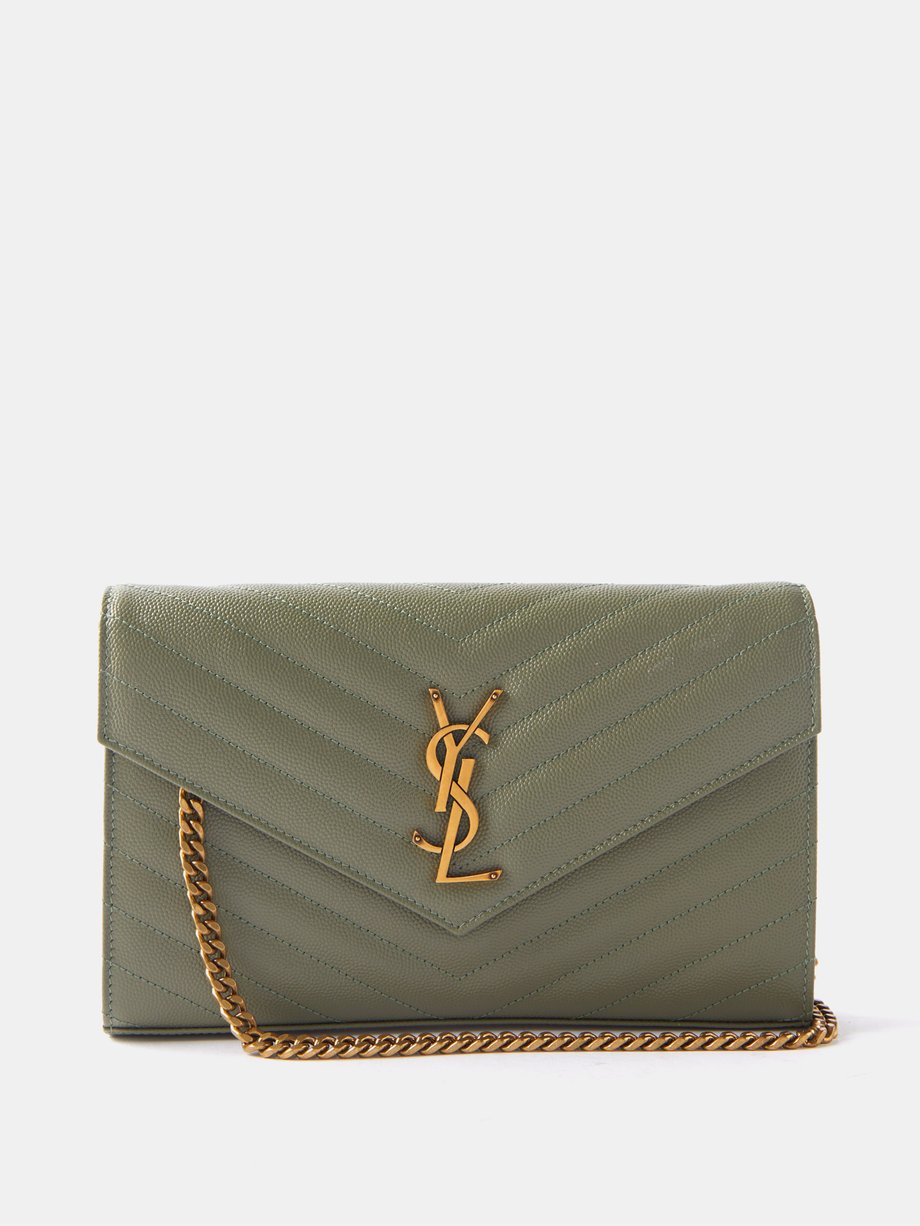 Green Envelope mini quilted-leather cross-body bag, Saint Laurent