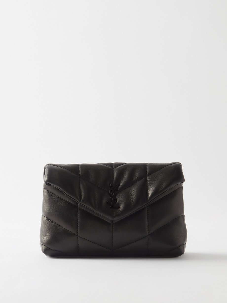 Black Puffer YSL-logo padded leather pouch, Saint Laurent