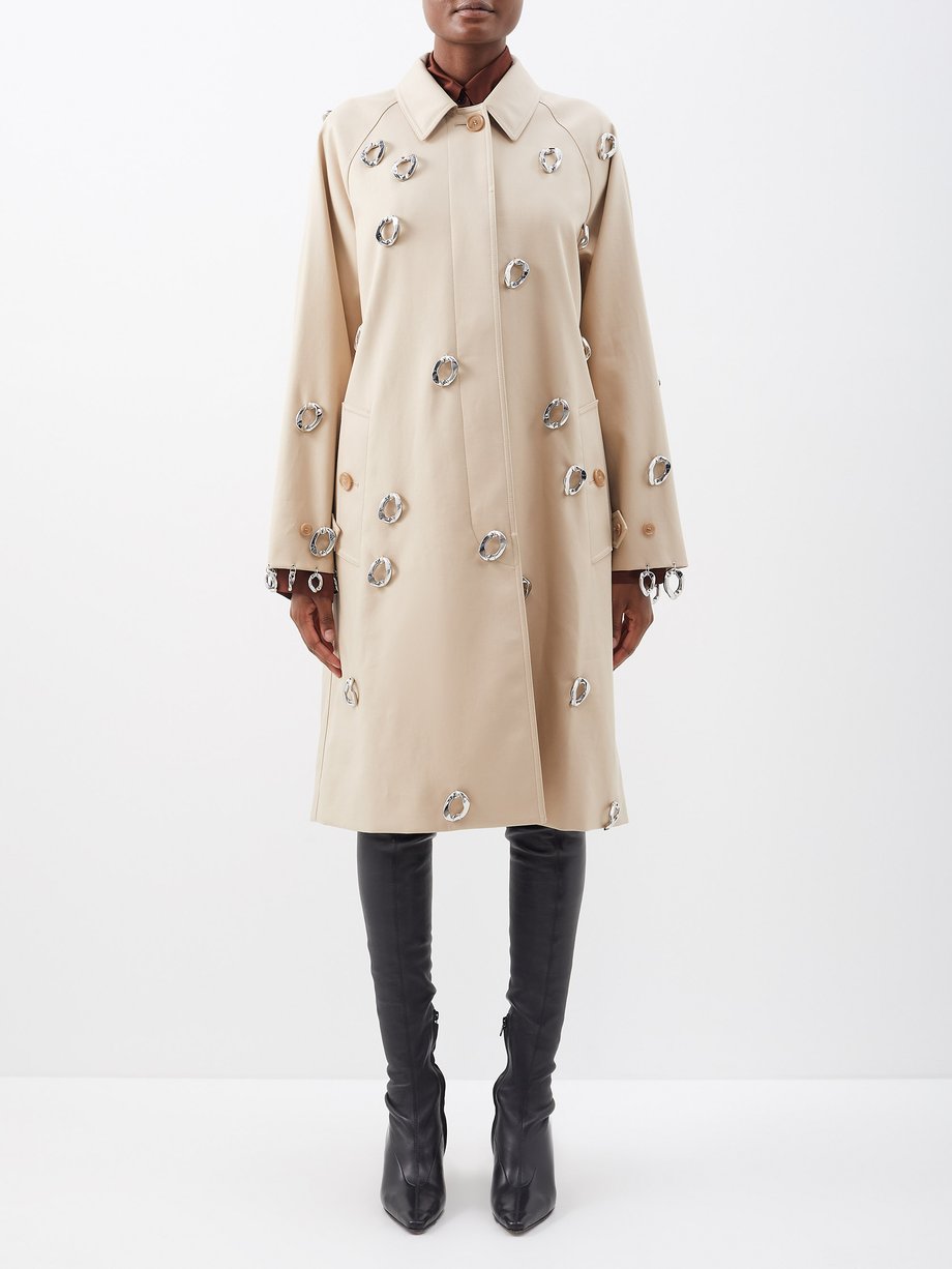 Beige Ring-embellished cotton-gabardine coat | Burberry | MATCHES UK