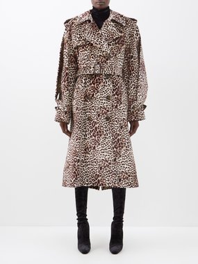 DOLCE & GABBANA Double-breasted leopard-print coated-canvas trench