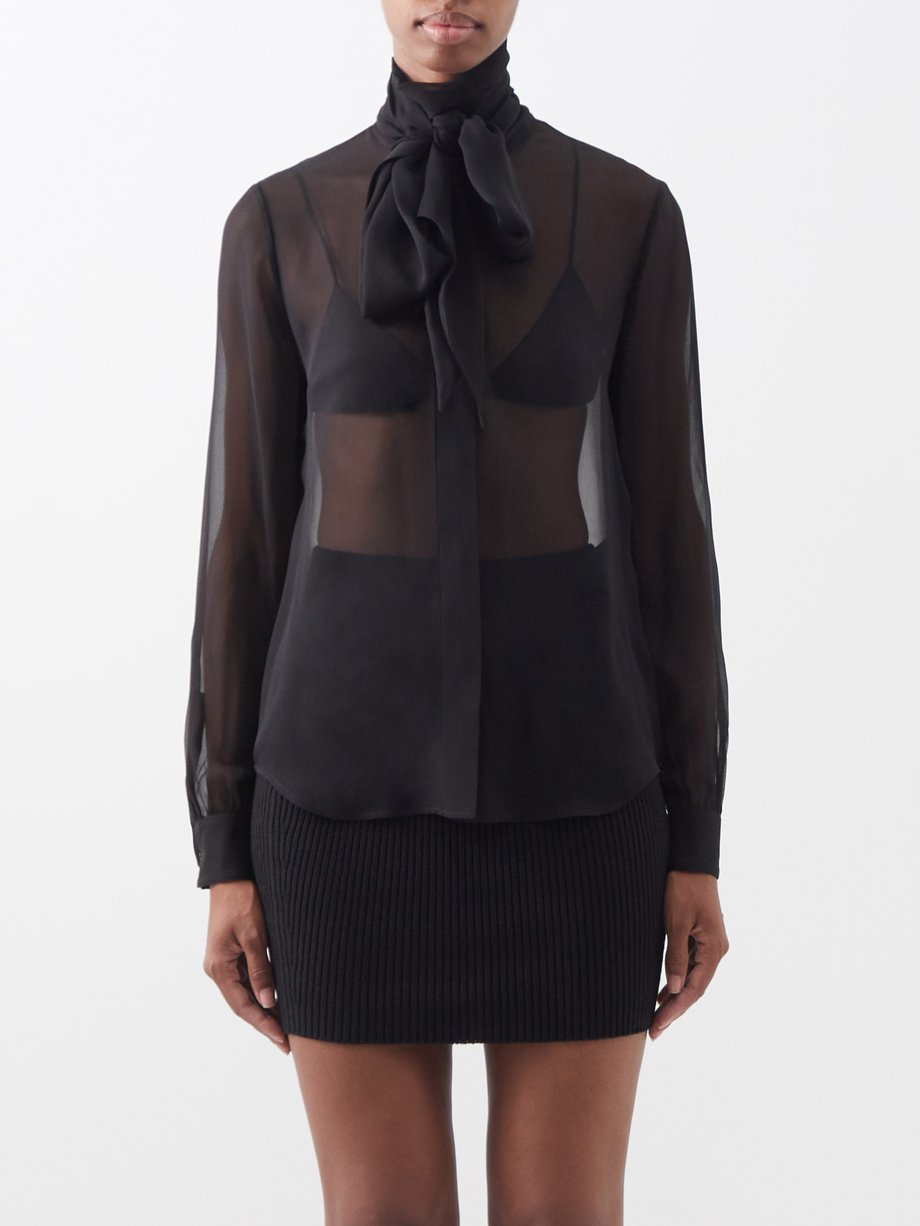 Black Neck-tie silk-crepe shirt | Saint Laurent | MATCHESFASHION UK
