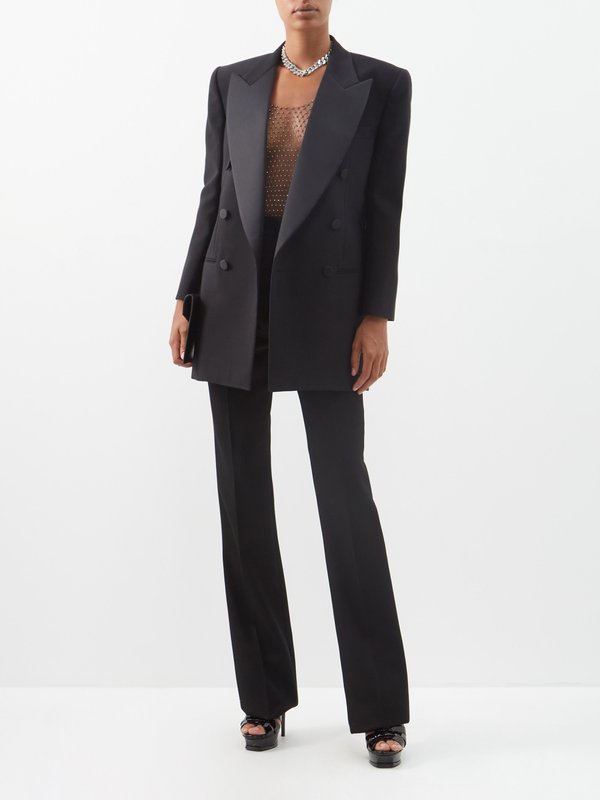 Black High-rise wool-twill flared trousers | Saint Laurent | MATCHES UK