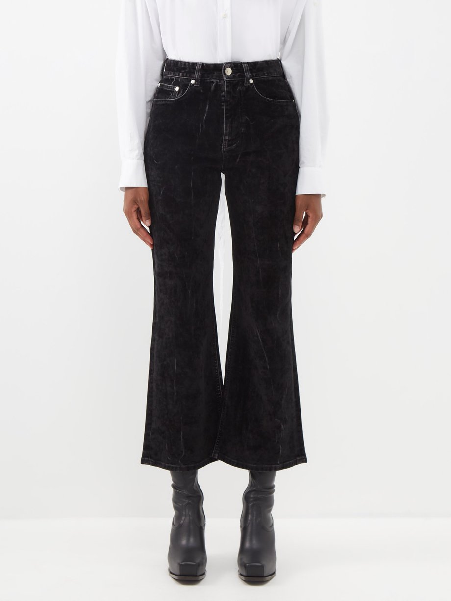 Black Cropped velvet-denim kick-flare jeans | Stella McCartney ...