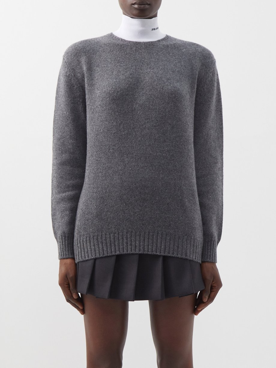 Prada Logo-intarsia high-neck wool-blend sweater
