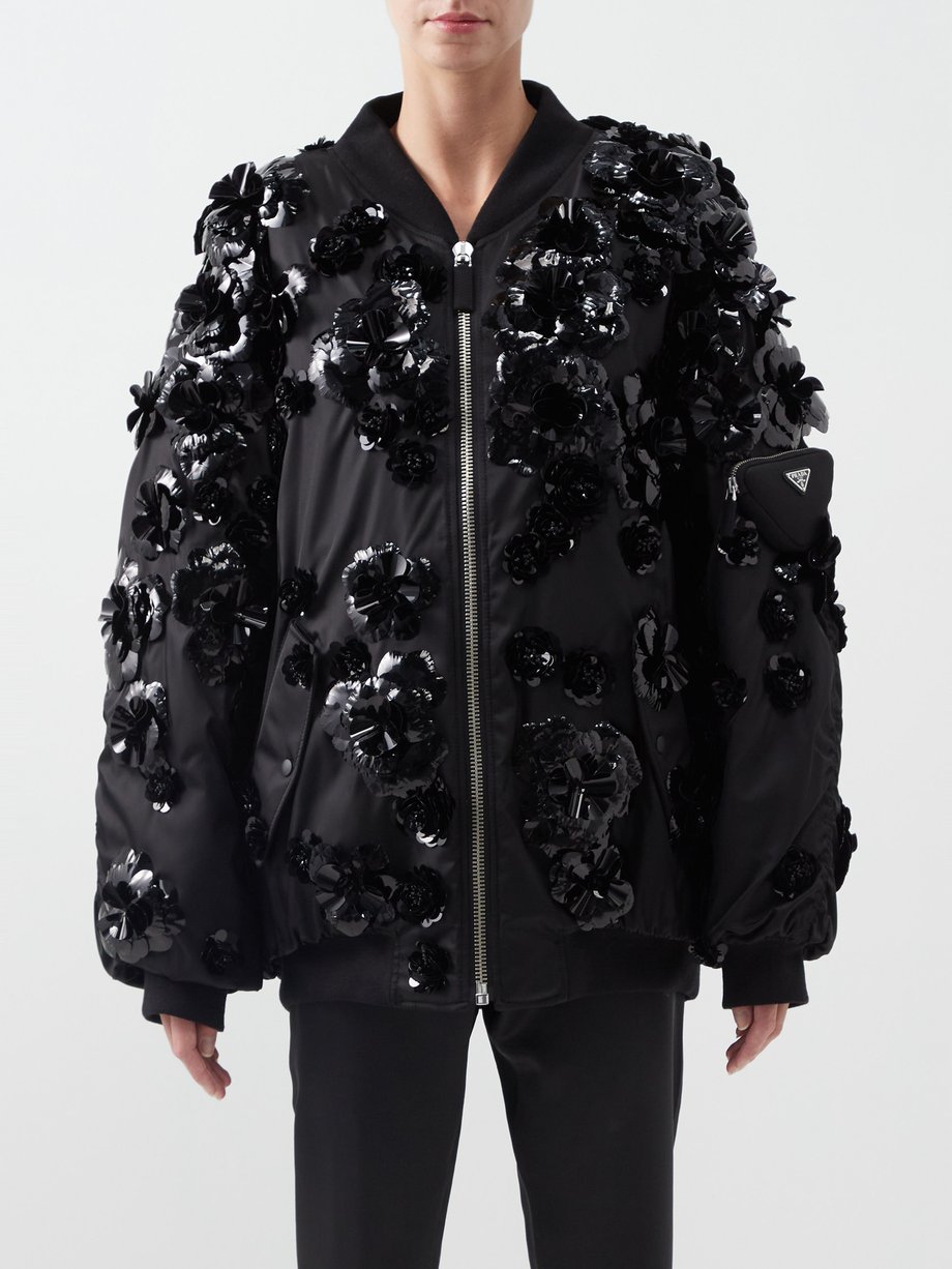 Prada Opera floral-appliqué nylon bomber jacket