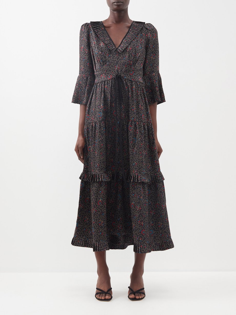 Black The Cordelia printed twill midi dress | Cefinn | MATCHES UK