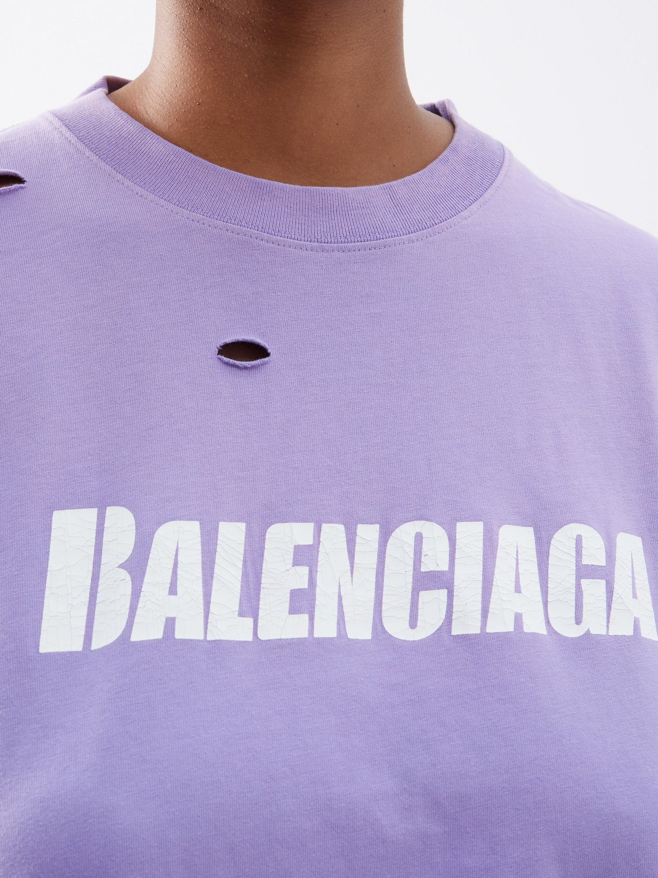 Balenciaga - Oversized Distressed Cotton-jersey T-Shirt - Womens - Purple White