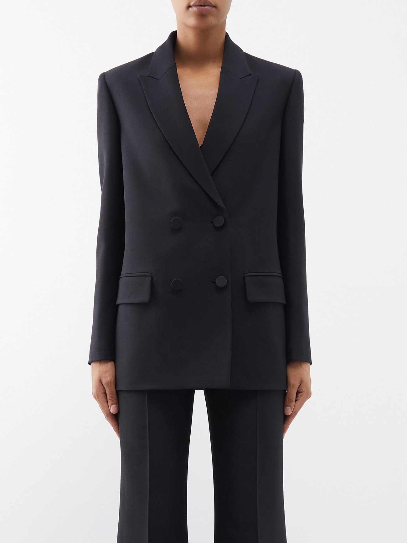Black Crepe Couture oblique-front tailored jacket | Valentino Garavani ...