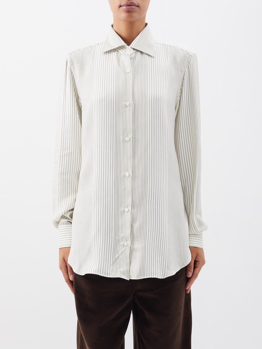 White The Husband striped silk shirt | Giuliva Heritage | MATCHES UK