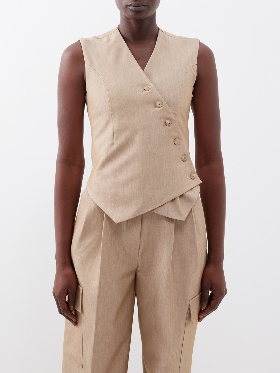 Beige Maesa asymmetric tailored chambray waistcoat