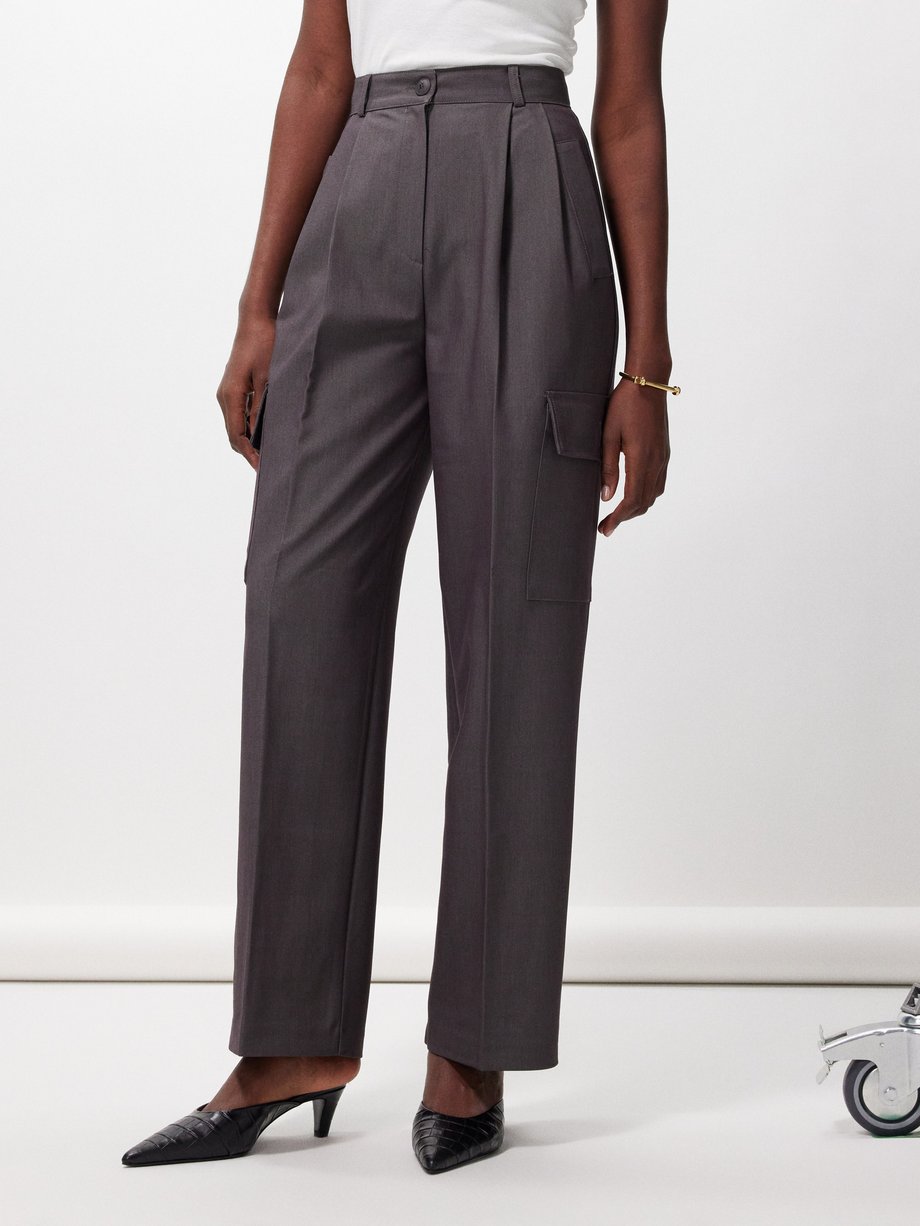 Grey Maesa canvas wide-leg cargo trousers | The Frankie Shop | MATCHES UK