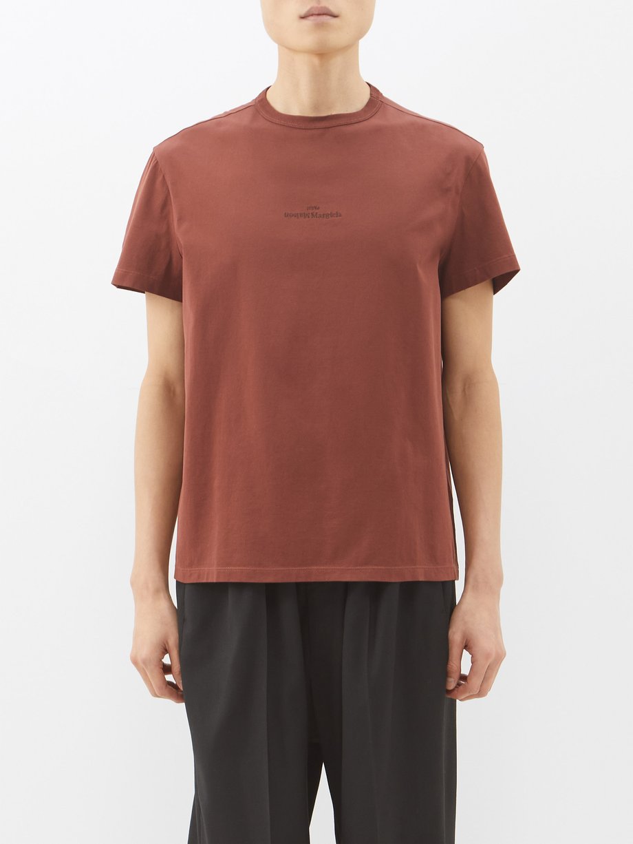Red Upside-down logo-embroidered cotton T-shirt | Maison Margiela ...