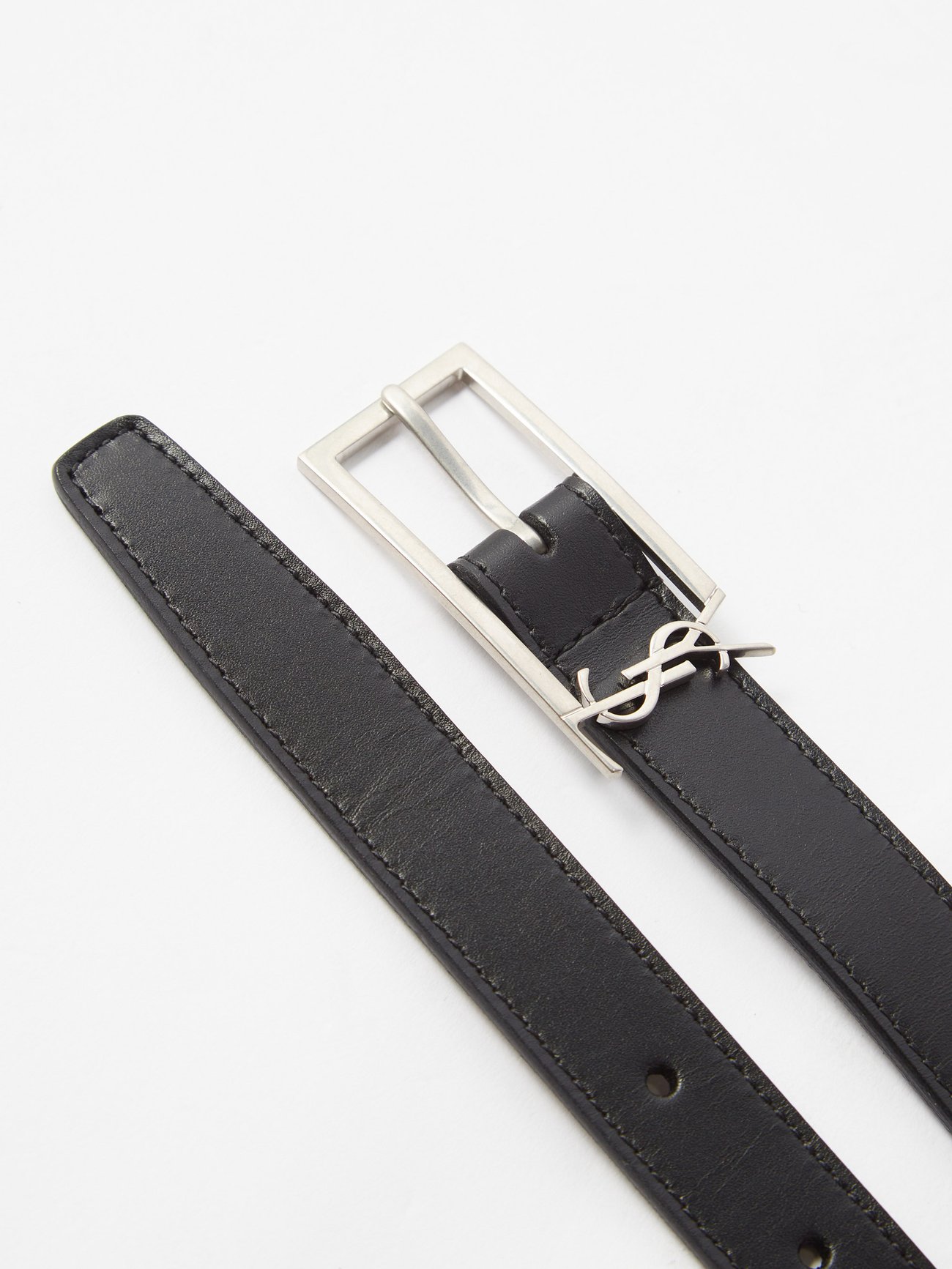 Black YSL-plaque leather belt, Saint Laurent
