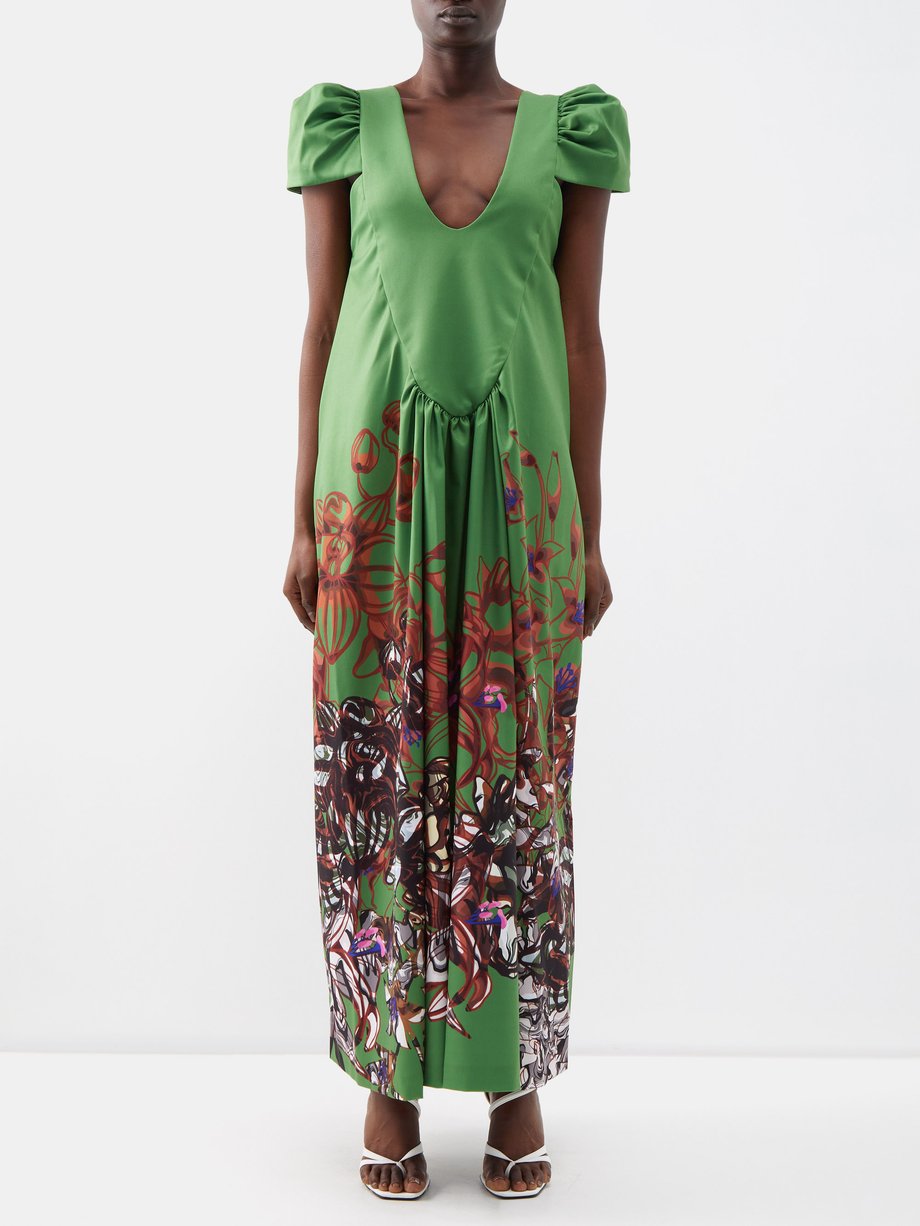 Green Rosa floral-print satin maxi dress | Kika Vargas | MATCHESFASHION US