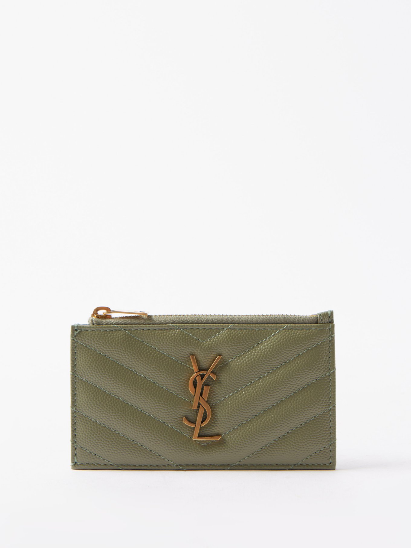 Saint Laurent quilted leather cardholder, Green