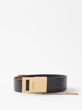 SAINT LAURENT Embellished textured-leather belt
