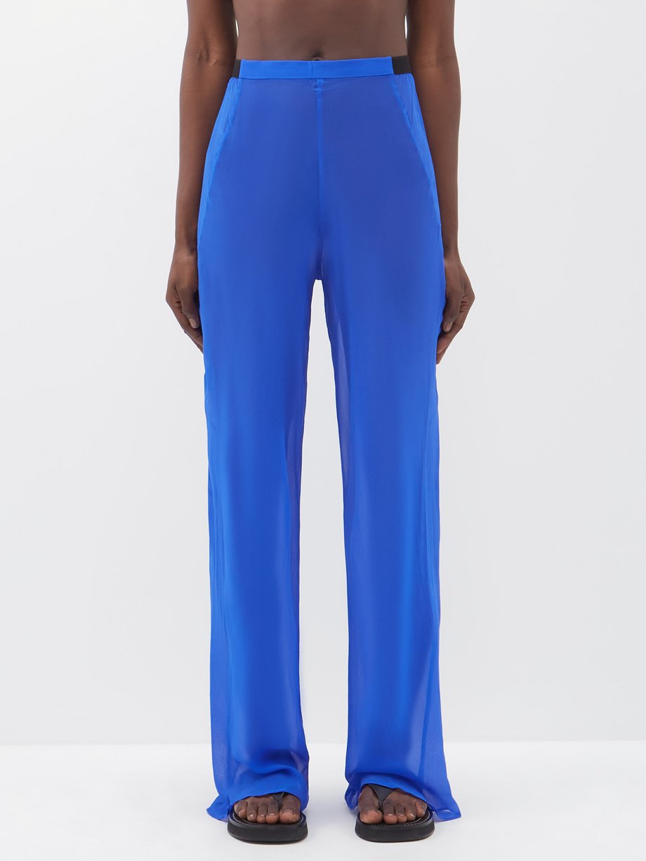 Cobalt blue Semi-sheer silk-chiffon trousers | Christopher Esber ...