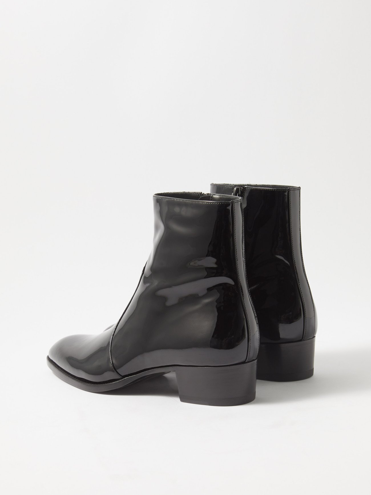 SAINT LAURENT - Wyatt Patent-Leather Chelsea Boots - Black Saint