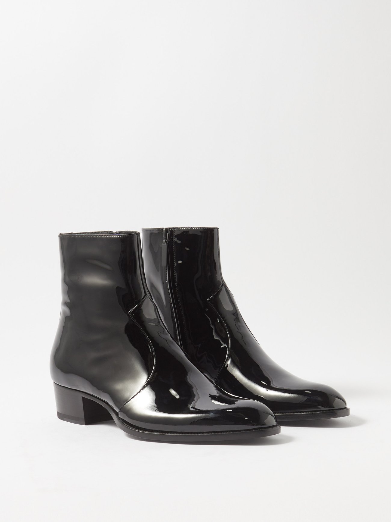 Saint Laurent Wyatt Patent-leather Boots - Men - Black Boots - EU 42