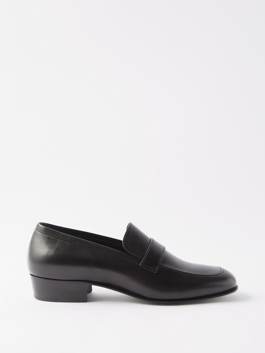 Black Solferino square-toe leather penny loafers | Saint Laurent ...