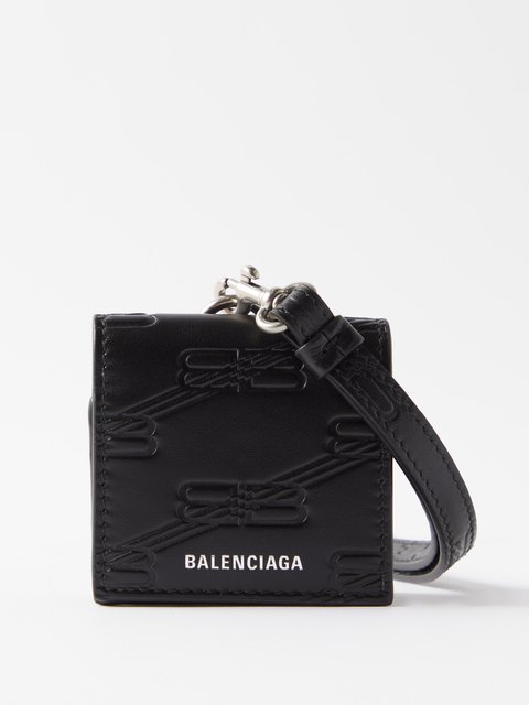Black BB-monogram leather AirPods Pro case | Balenciaga | MATCHES UK