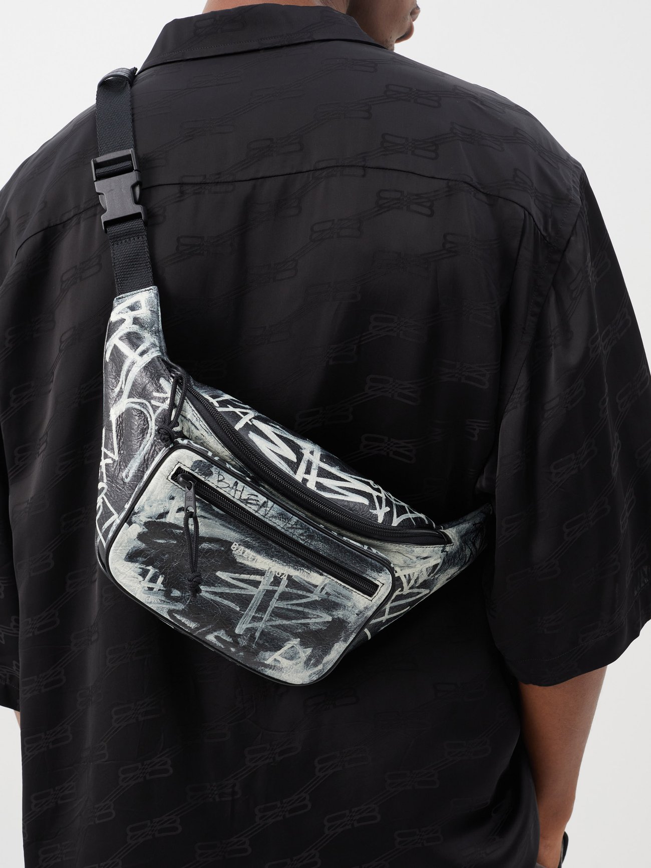 Balenciaga, Bags, Balenciaga Graffiti Explorer Belt Bag Leather Medium  Black Print Brand New