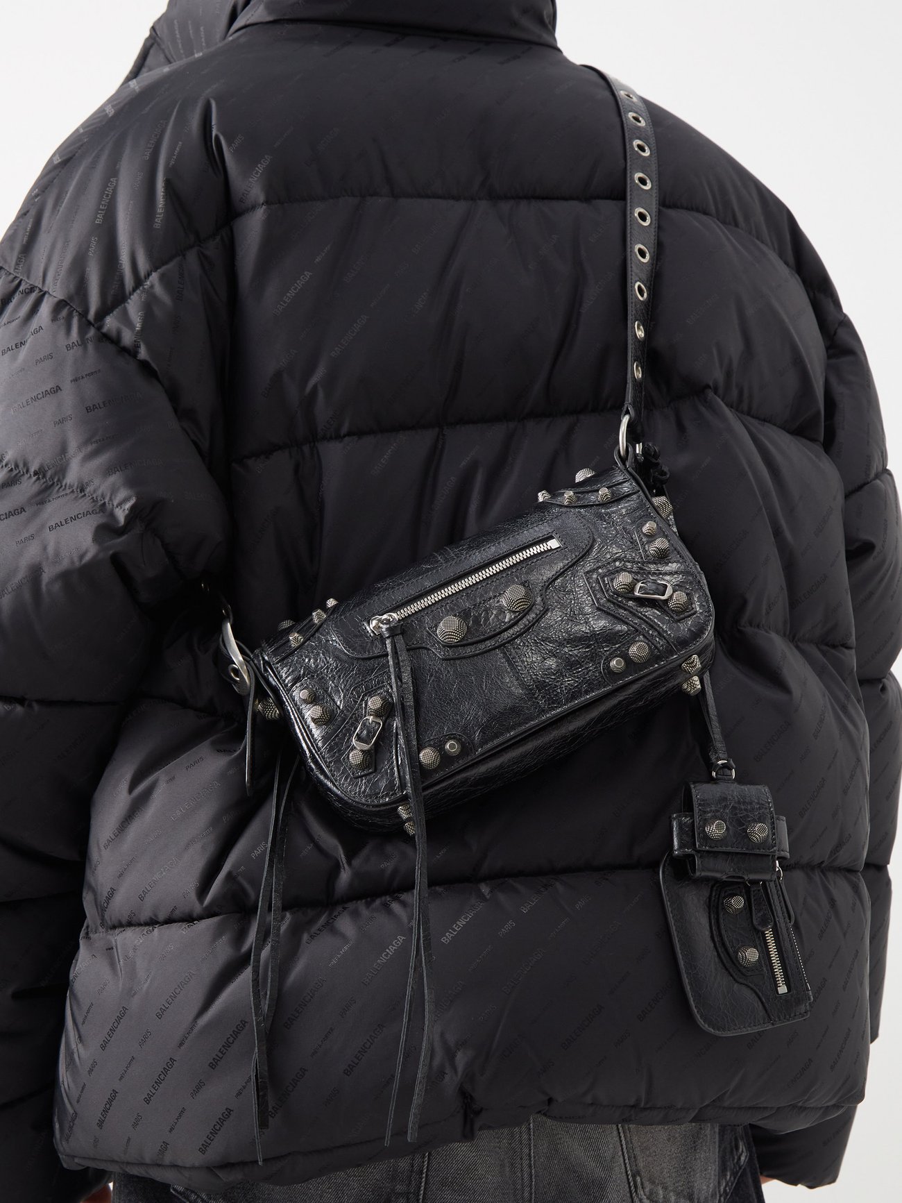 Black Le Cagole crinkled-leather cross-body bag, Balenciaga