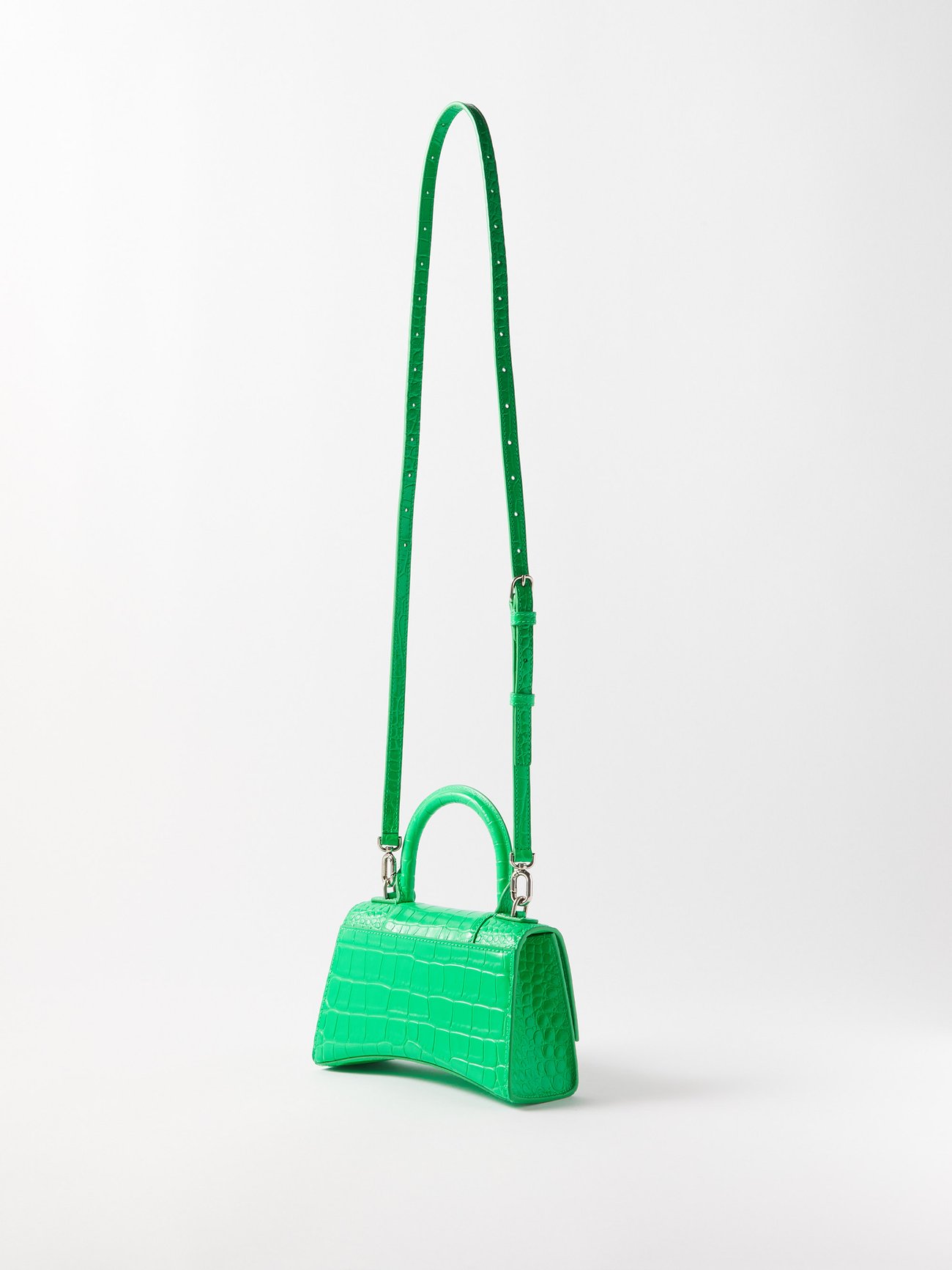 Green Hourglass XS croc-effect leather cross-body bag, Balenciaga