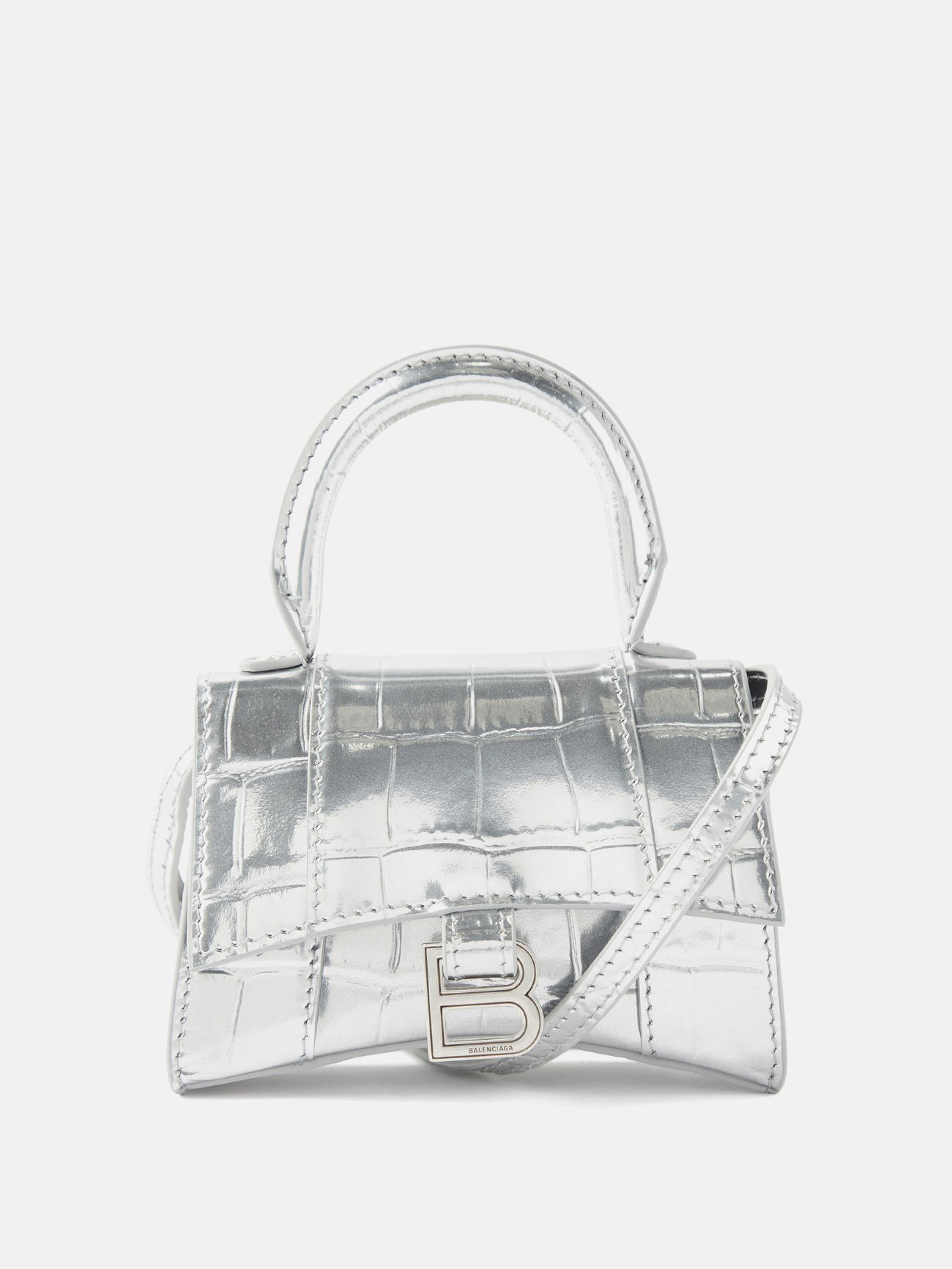 Hourglass leather mini bag Balenciaga Silver in Leather - 36515529