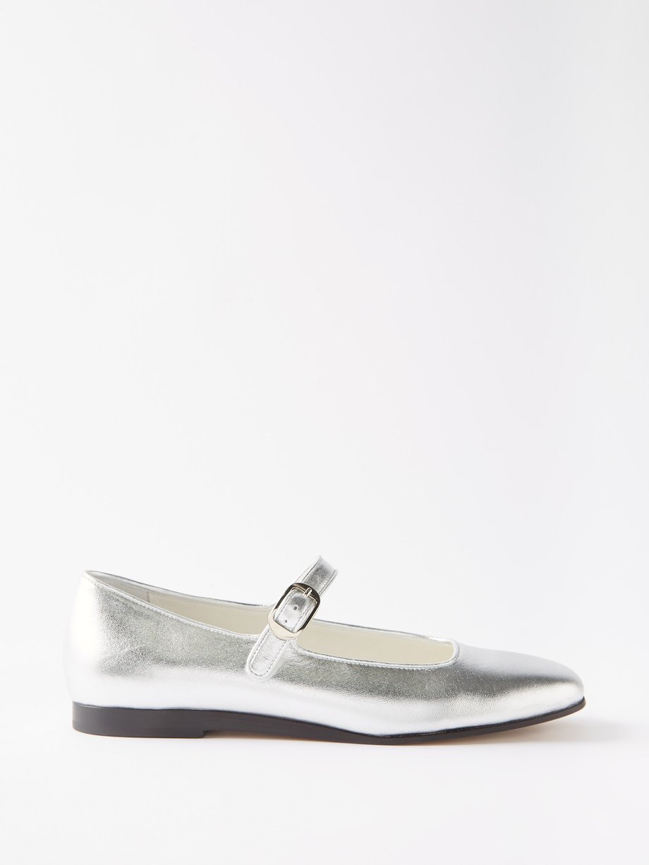 Silver Round-toe leather Mary Jane flats | Le Monde Beryl ...