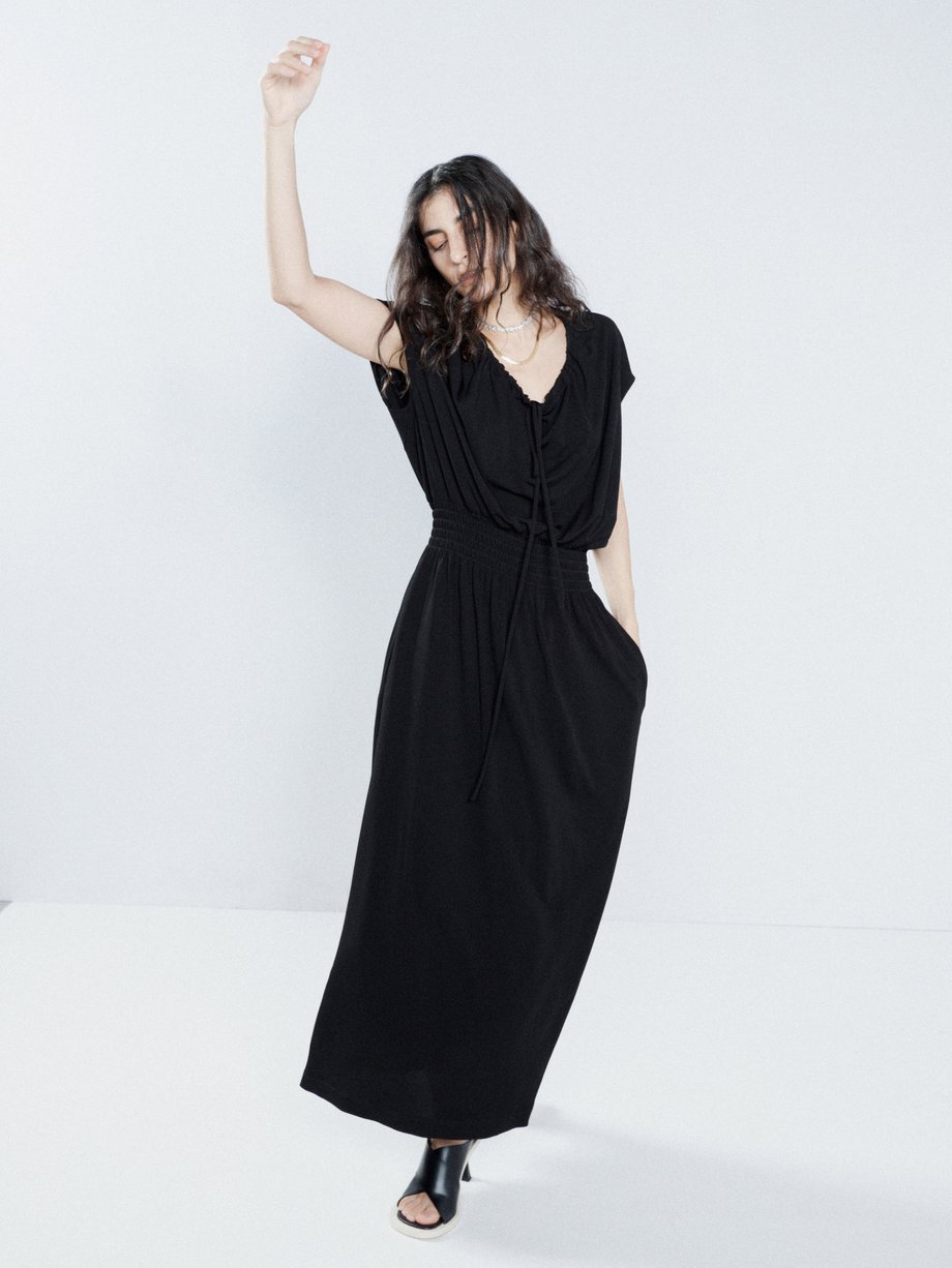 Black Gathered-neck shirred-waist maxi dress | Raey | MATCHES UK