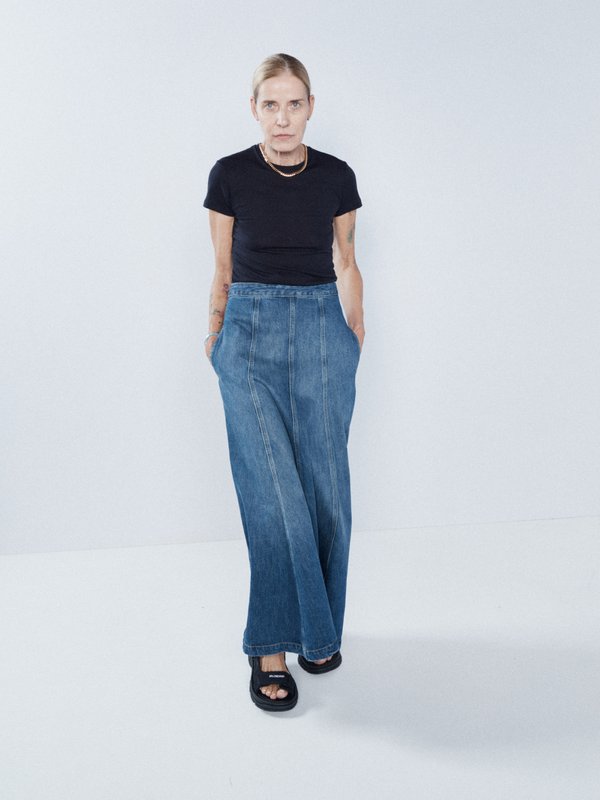 Blue Panelled organic cotton-blend denim skirt | Raey | MATCHES UK