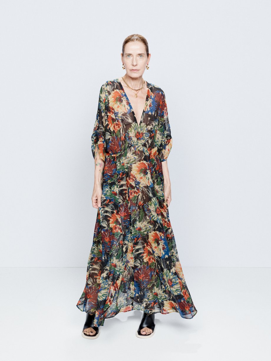 Raey Chrysanthemum print elasticated-waist silk dress