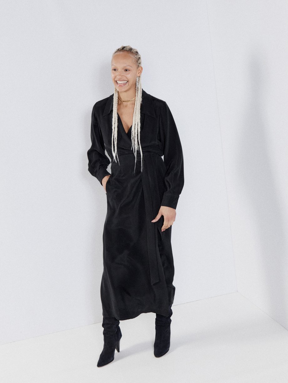 Black Wrap draped silk shirt dress | Raey | MATCHES UK