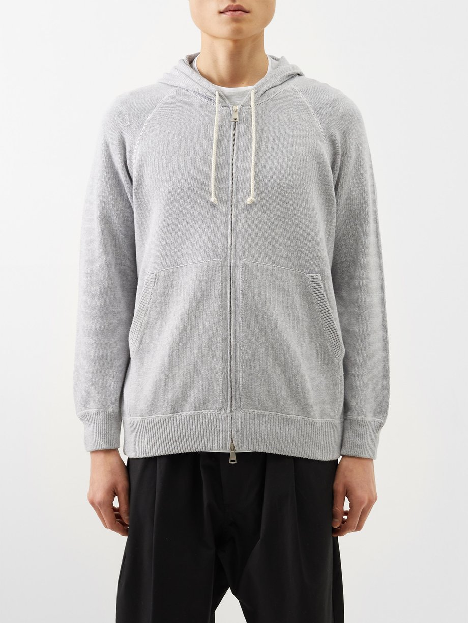 Grey Raglan-sleeve cotton zipped hoodie | Ghiaia Cashmere ...