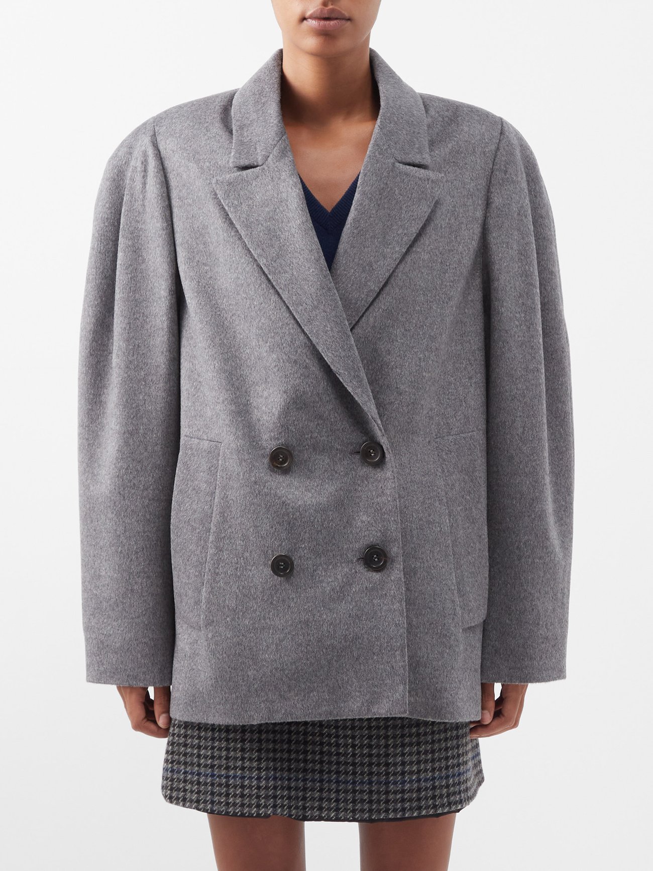 Oversized double-breasted brushed-wool jacket