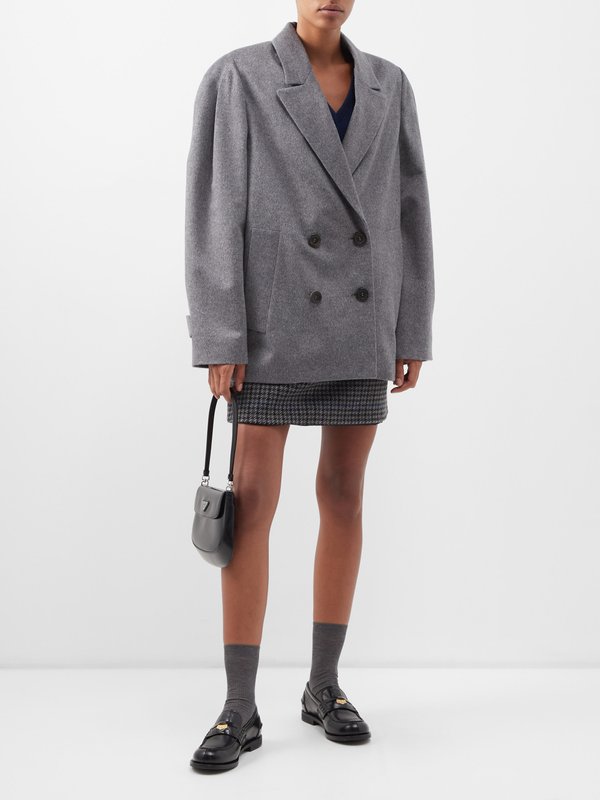Grey Oversized double-breasted brushed-wool jacket | Miu Miu 