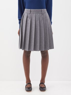 Miu Miu Pleated brushed wool-blend skirt