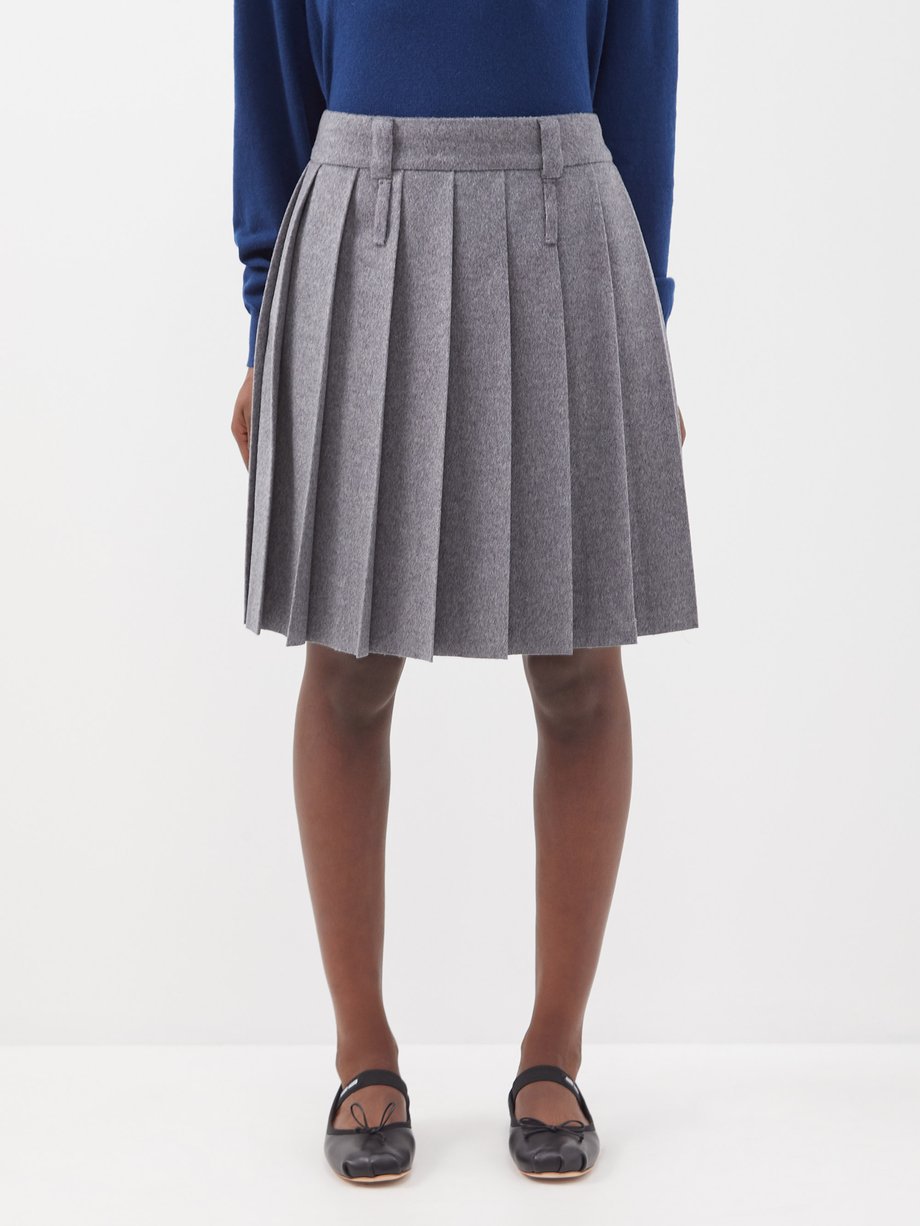 Grey Pleated brushed wool-blend skirt | Miu Miu | MATCHES UK