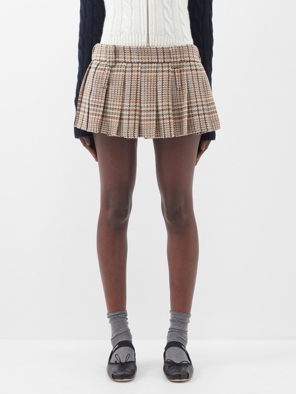 Miu Miu Pleated tartan-wool mini skirt