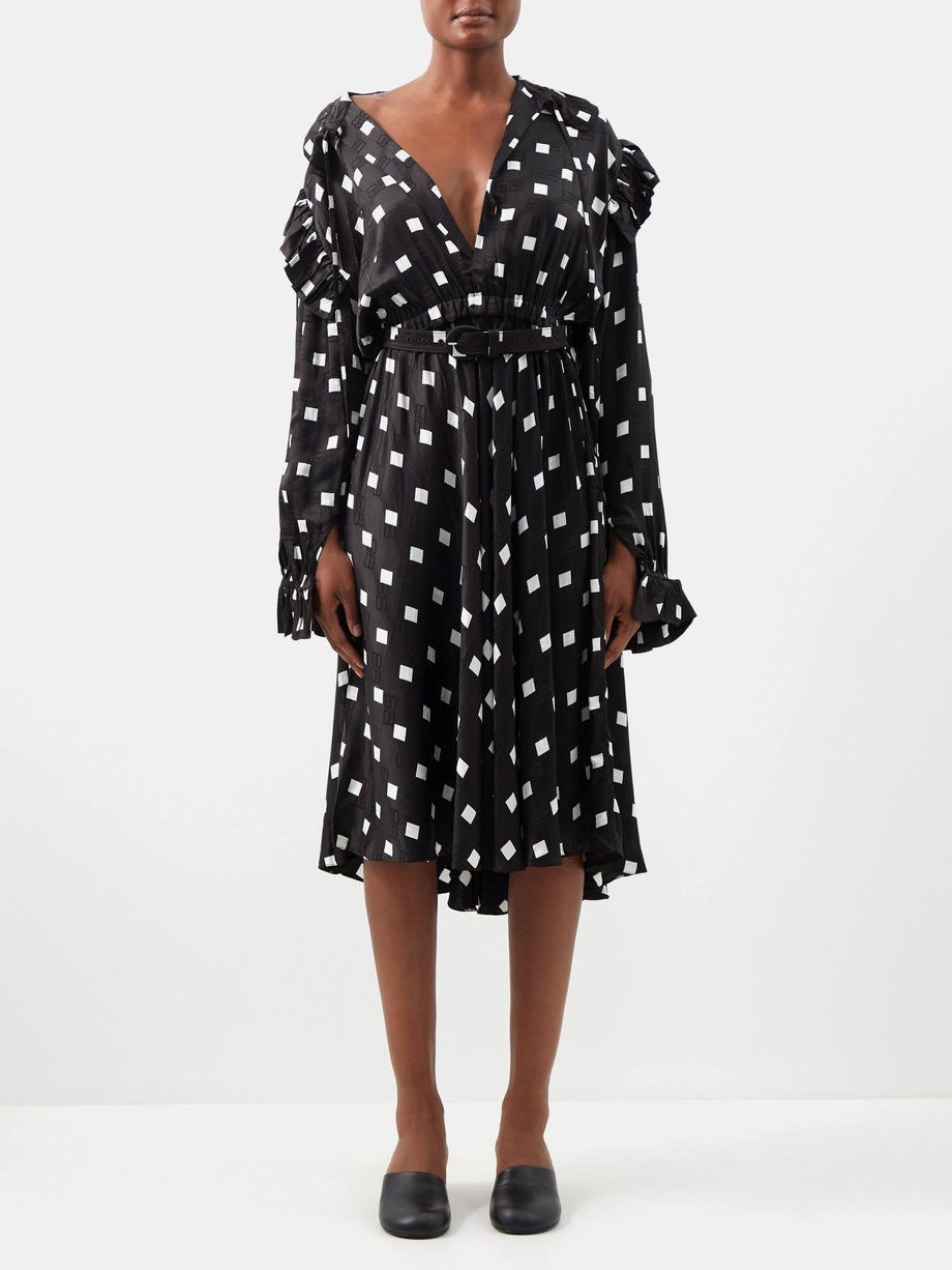 Black Logo-jacquard square-print satin dress | Balenciaga | MATCHES UK
