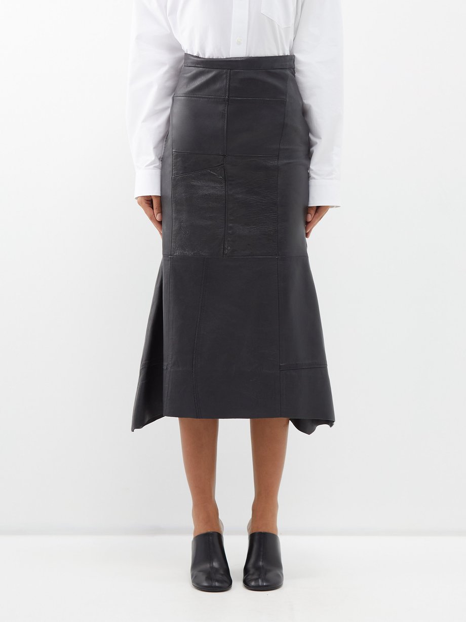 Black High-rise upcycled-leather midi skirt | Balenciaga | MATCHES UK