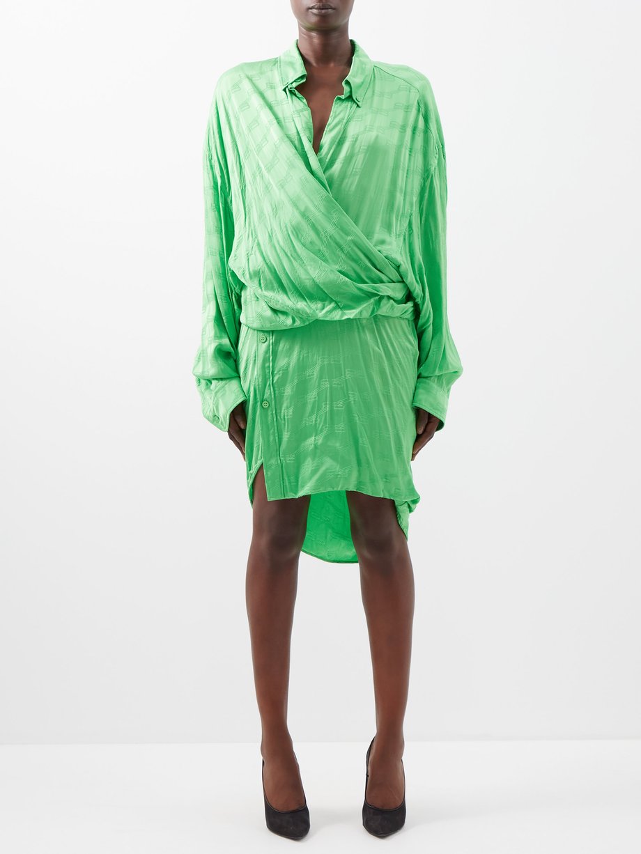 Green Wrap-front BB-jacquard dress | Balenciaga | MATCHESFASHION UK