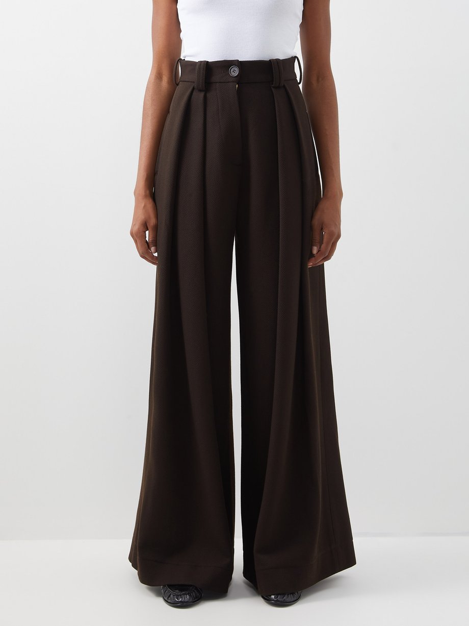 Brown Sackville wool-blend twill wide-leg trousers | S.S. Daley ...