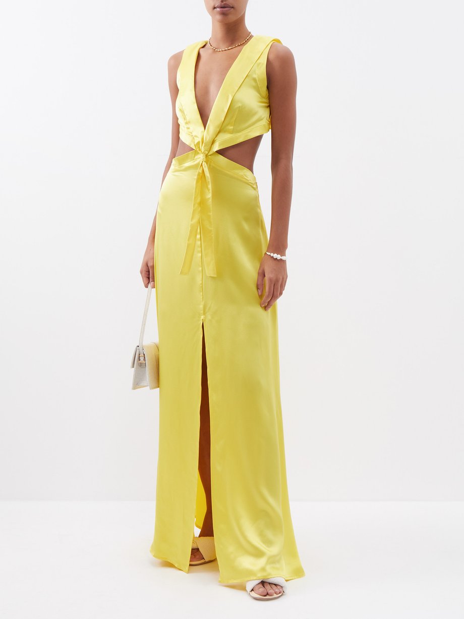 Halterneck silk charmeuse gown in yellow - The Sei
